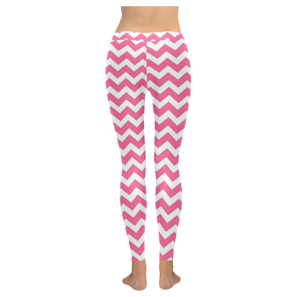 Pink and White Zig Zags Low Rise Leggings (Invisible Stitch) (Model L05) - kdb solution