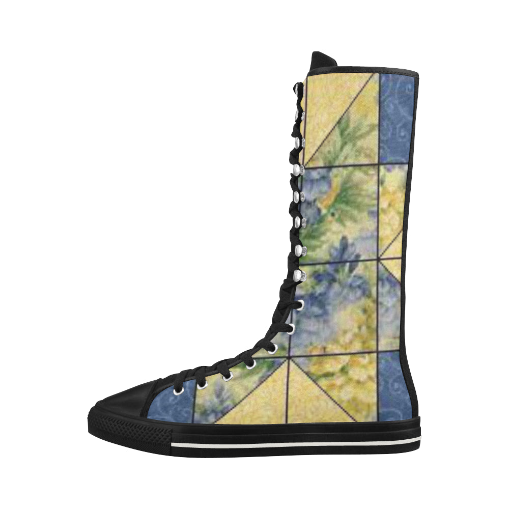 Flower Pattern Canvas Long Boots For Women Model 7013H - kdb solution