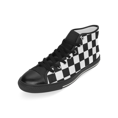 checkered pattern Men’s Classic High Top Canvas Shoes (Model 017) - kdb solution