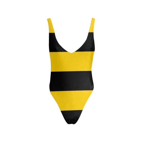 Yellow and black Sexy Low Back One-Piece Swimsuit (Model S09)
