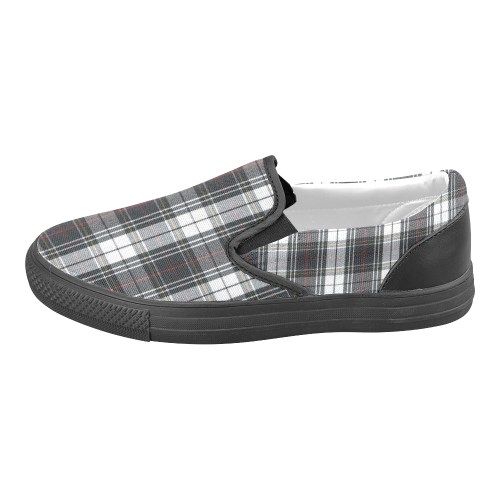Black Grey and White Plaid Women's Slip-on Canvas Shoes (Model 019) - kdb solution