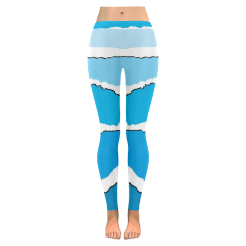 Blue and White Low Rise Leggings (Invisible Stitch) (Model L05) - kdb solution