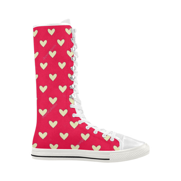 White Hearts Canvas Long Boots For Women Model 7013H - kdb solution