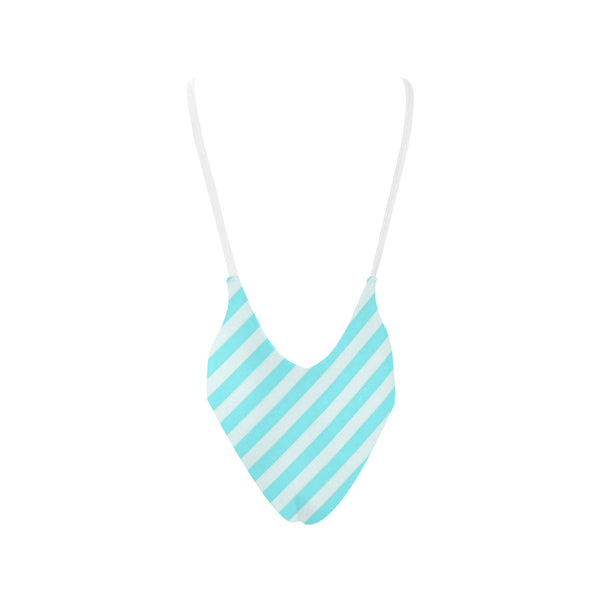 Turquoise and white diagonal Low Back One-Piece Swimsuit (Model S09)