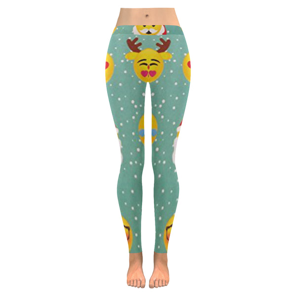 Christmas Emojis Low Rise Leggings (Invisible Stitch) (Model L05) - kdb solution