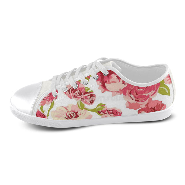 Pink flowers Women's Canvas Shoes (Model 016) - kdb solution