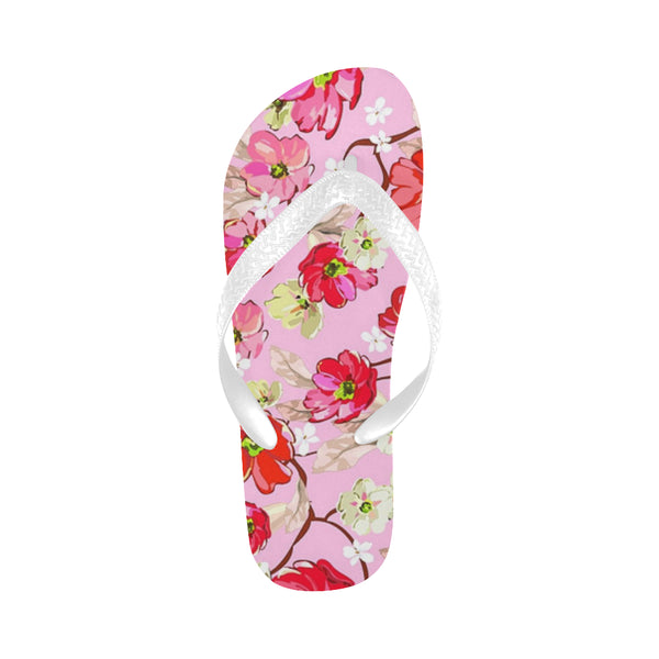 Pink and White Flowers Flip Flops for Men/Women (Model 040) - kdb solution