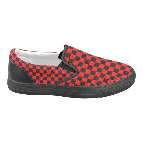 Red and Black Checkered Women's Slip-on Canvas Shoes (Model 019) - kdb solution