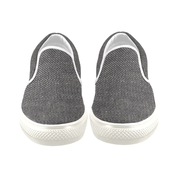 Black Denim Men's Slip-on Canvas Shoes (Model 019) - kdb solution