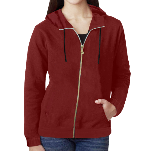 KDB Wine color All Over Print Full Zip Hoodie for Women (Model H14) - kdb solution