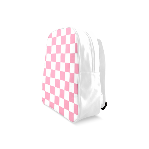 Pink and White Checkered School Backpack/Large (Model 1601) - kdb solution
