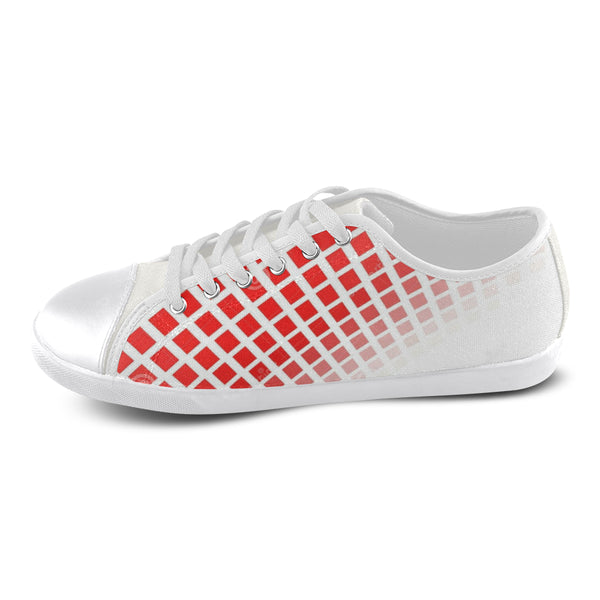 Women's Red and White Faded Diamond Canvas Shoe &#039;s - kdb solution