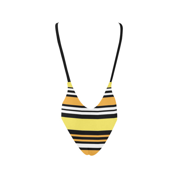 Black yellow white Sexy Low Back One-Piece Swimsuit (Model S09)
