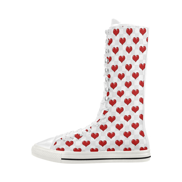 Red Hearts Canvas Long Boots For Women Model 7013H - kdb solution
