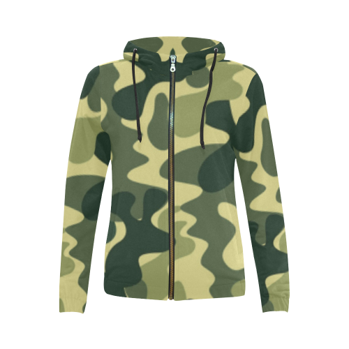 KDB Army Print All Over Print Full Zip Hoodie for Women (Model H14) - kdb solution