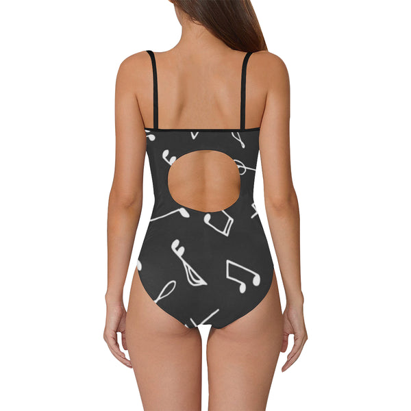 Musical Notes Black One Piece Swimsuit ( Model S05) - kdb solution