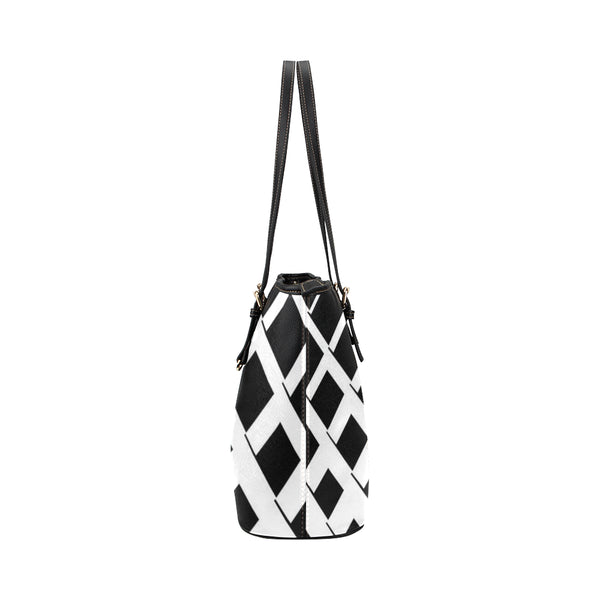 Black and White Box Leather Tote Bag/Small (Model 1651) - kdb solution