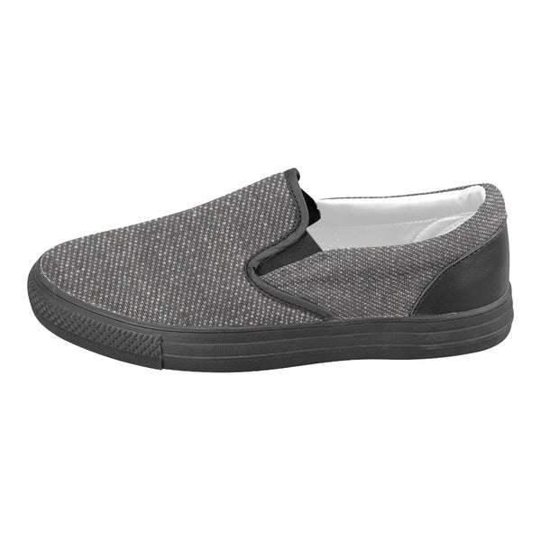 Black Denim Black sole Men's Slip-on Canvas Shoes (Model 019) - kdb solution