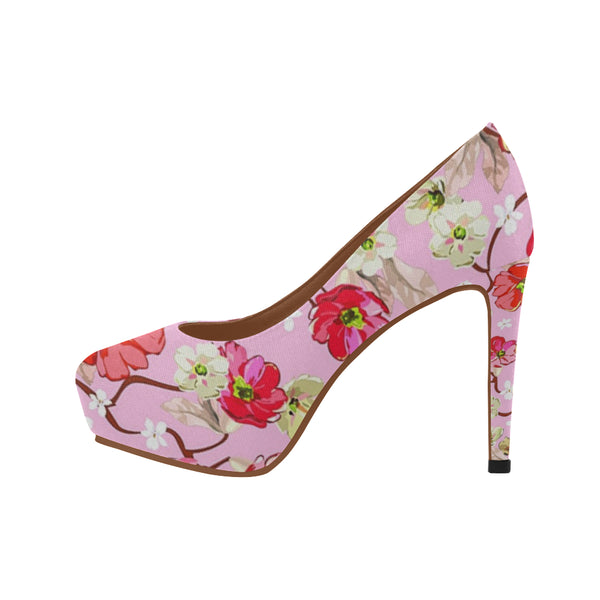 Dominique Collection Pink and White Flowers Women's High Heels (Model 044) - kdb solution