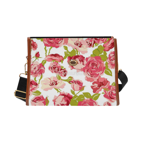 Pink Flowers Waterproof Canvas Bag/All Over Print (Model 1641) - kdb solution
