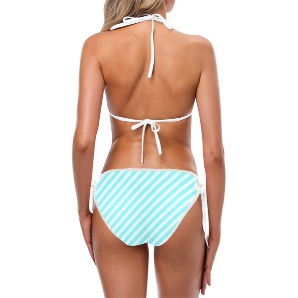 Turquoise and white diagonal Custom Bikini Swimsuit (Model S01)