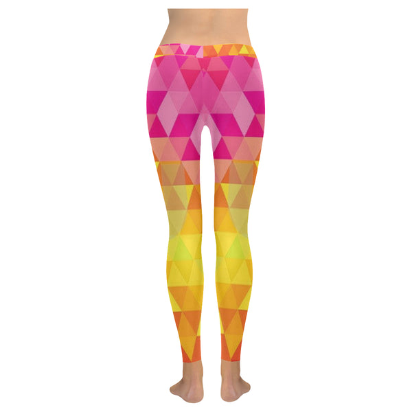 Yellow and Pink Pattern Low Rise Leggings (Invisible Stitch) (Model L05) - kdb solution