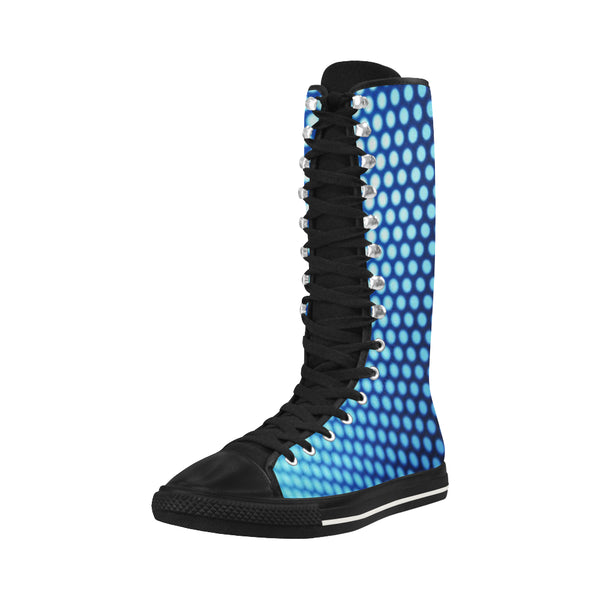 Blue Dots Canvas Long Boots For Women Model 7013H - kdb solution
