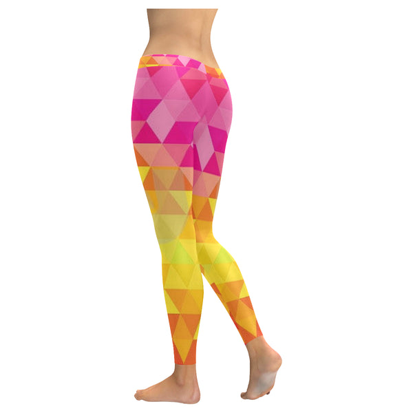 Yellow and Pink Pattern Low Rise Leggings (Invisible Stitch) (Model L05) - kdb solution