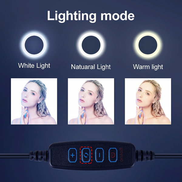 Dimmable LED Selfie Ring Light USB ring lamp Photography Light with Phone Holder 2M tripod stand for Makeup Youtube - kdb solution