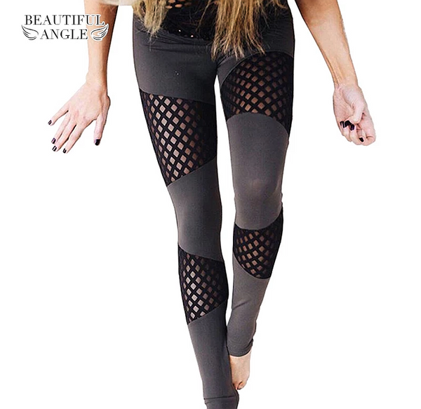Women Unique Color Mesh Yoga Pants High Waist Solid Fitness Leggings Compression Running Tights - kdb solution