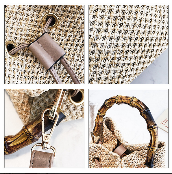 Women Straw Bucket Bag Female Casual Knitting String Shoulder Bag - kdb solution