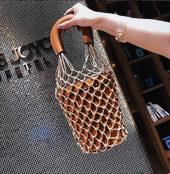 Women Net Luxury Designer Bucket Handbag Hollow Out Leather Tote High Quality Bag - kdb solution