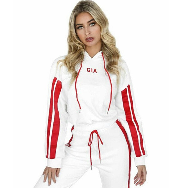 Red and White Fitness Tracksuits with Hooded Sweatshirt - kdb solution