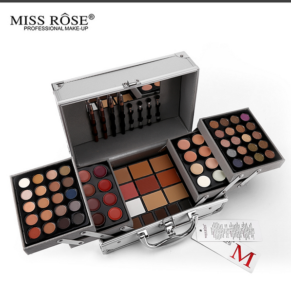 Miss Rose Colour Makeup Suits Artist Professional 3Layers Of Silver Aluminum Box With Brush Mirror Multifunctional Cosmetic Tool - kdb solution