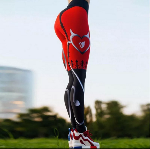 Heart Print Red and Black Leggings Sizes XS-XL - kdb solution
