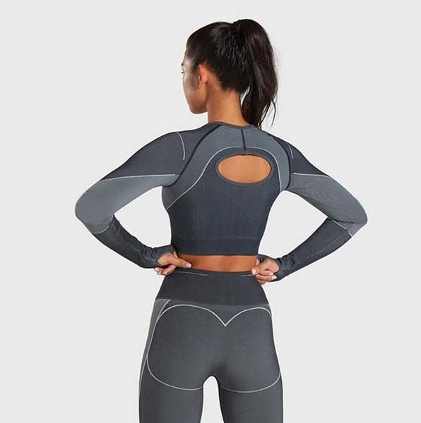 2 PC's Seamless Yoga Set Yoga Fitness Clothing Long Sleeve Shirts 2pc Suits - kdb solution