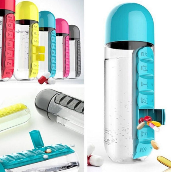 1PCS Water bottle with 7 Days Tablet Pill Box Holder /organizer - kdb solution