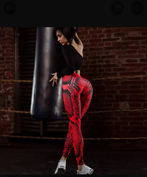 Red Snake skin Printed push up fitness leggings - kdb solution