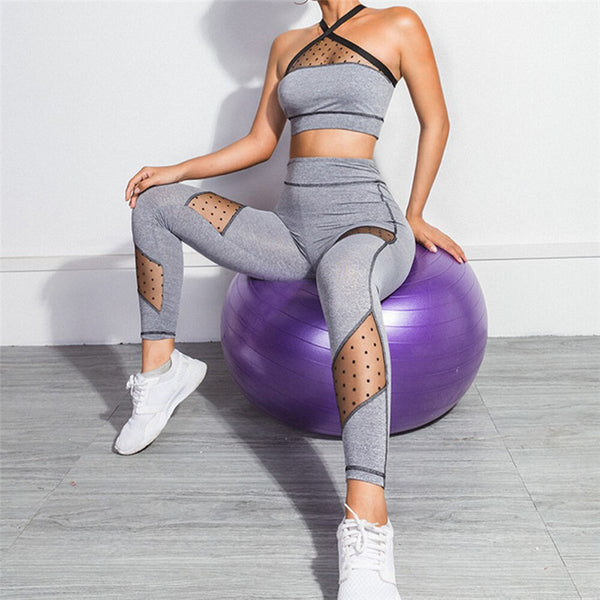 Mesh Fitness Yoga Suit Sports Bra and leggings Sportswear Jogging set - kdb solution
