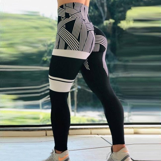 SVOKOR High Waist Leggings Ladies Digital Printing Striped Fitness Leggings Casual Sports Breathable Pants - kdb solution