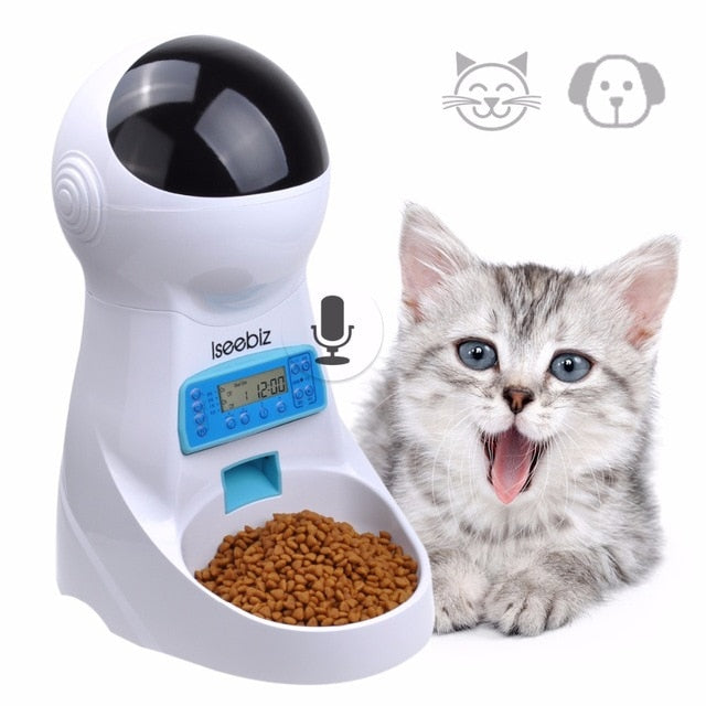 Iseebiz 3L Automatic Pet Feeder With Voice Record. food Bowl For Medium Small Dog Cat LCD Screen Dispensers 4 times One Day - kdb solution
