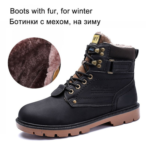 REETENE Men's Winter Snow Boots Fur lined Ankle High Quality Plus Size 46 - kdb solution