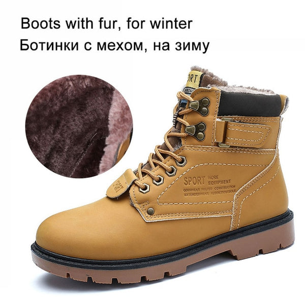 REETENE Men's Winter Snow Boots Fur lined Ankle High Quality Plus Size 46 - kdb solution