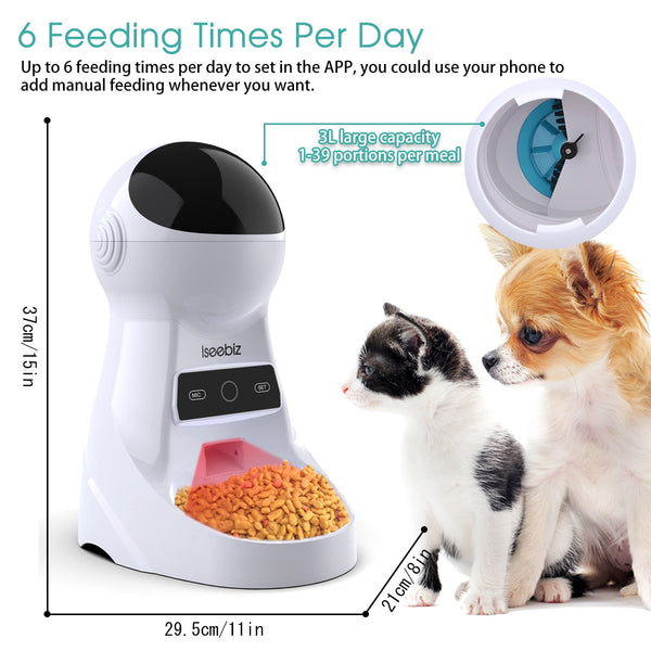Iseebiz 3L Automatic Pet Feeder With Voice Record. food Bowl For Medium Small Dog Cat LCD Screen Dispensers 4 times One Day - kdb solution