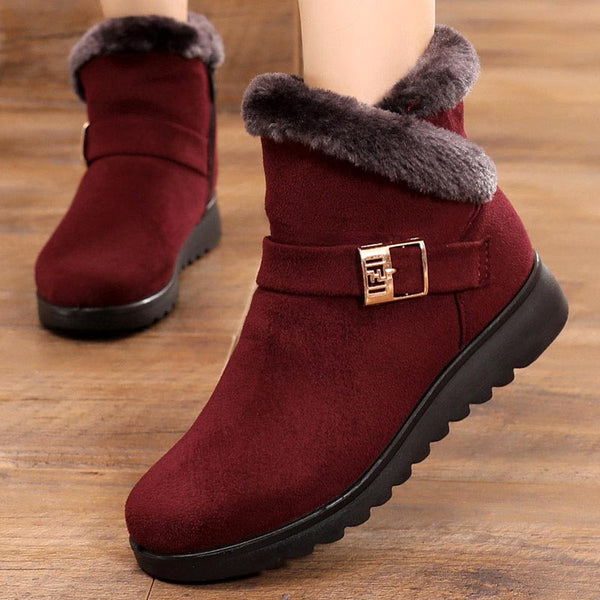 Suede women snow boots solid flat with plush warm - kdb solution