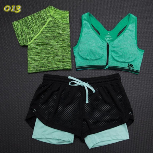 2017 New 3 Pcs Women Yoga Fitness Set Cropped Tops T-Shirt & Bra & Trousers Sports Wear Gym Clothes Training Suit Tracksuits Note* Please allow 2-3 weeks for Delivery - kdb solution