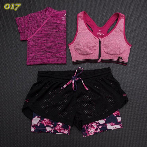 2017 New 3 Pcs Women Yoga Fitness Set Cropped Tops T-Shirt & Bra & Trousers Sports Wear Gym Clothes Training Suit Tracksuits Note* Please allow 2-3 weeks for Delivery - kdb solution