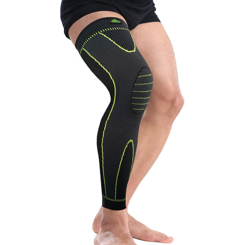 Hot elastic yellow-green stripe sports lengthen knee pad leg sleeve non-slip bandage compression leg warmer for men and women - kdb solution