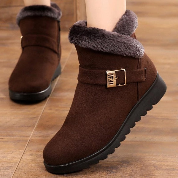 Suede women snow boots solid flat with plush warm - kdb solution