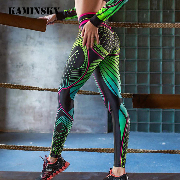 Kaminsky New Stripe Digtal Fitness Leggings Women Fashion Stripe Pant Workout Push Up leggings - kdb solution